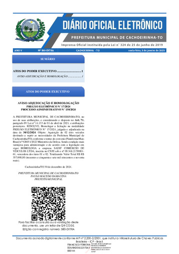 Diário Oficial - Edição 580-EXTRA