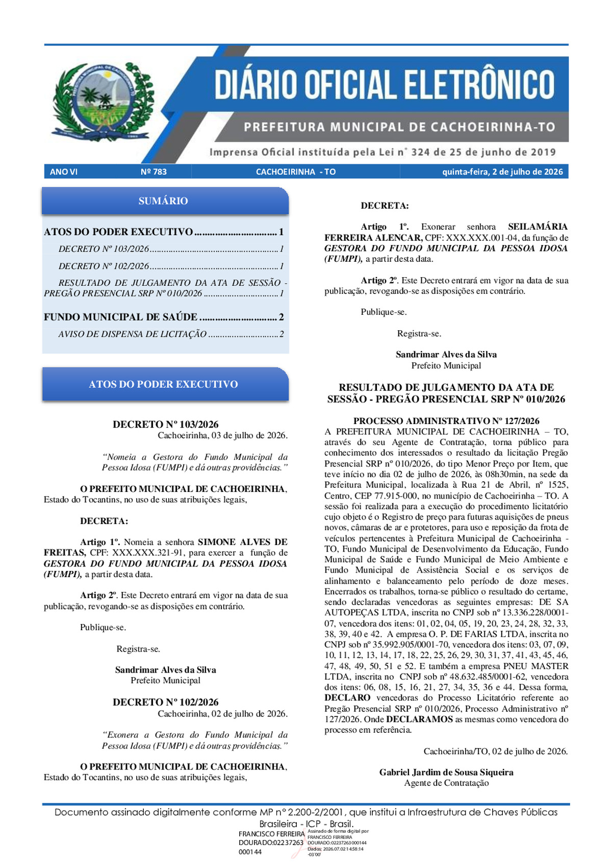Diário Oficial N° 783