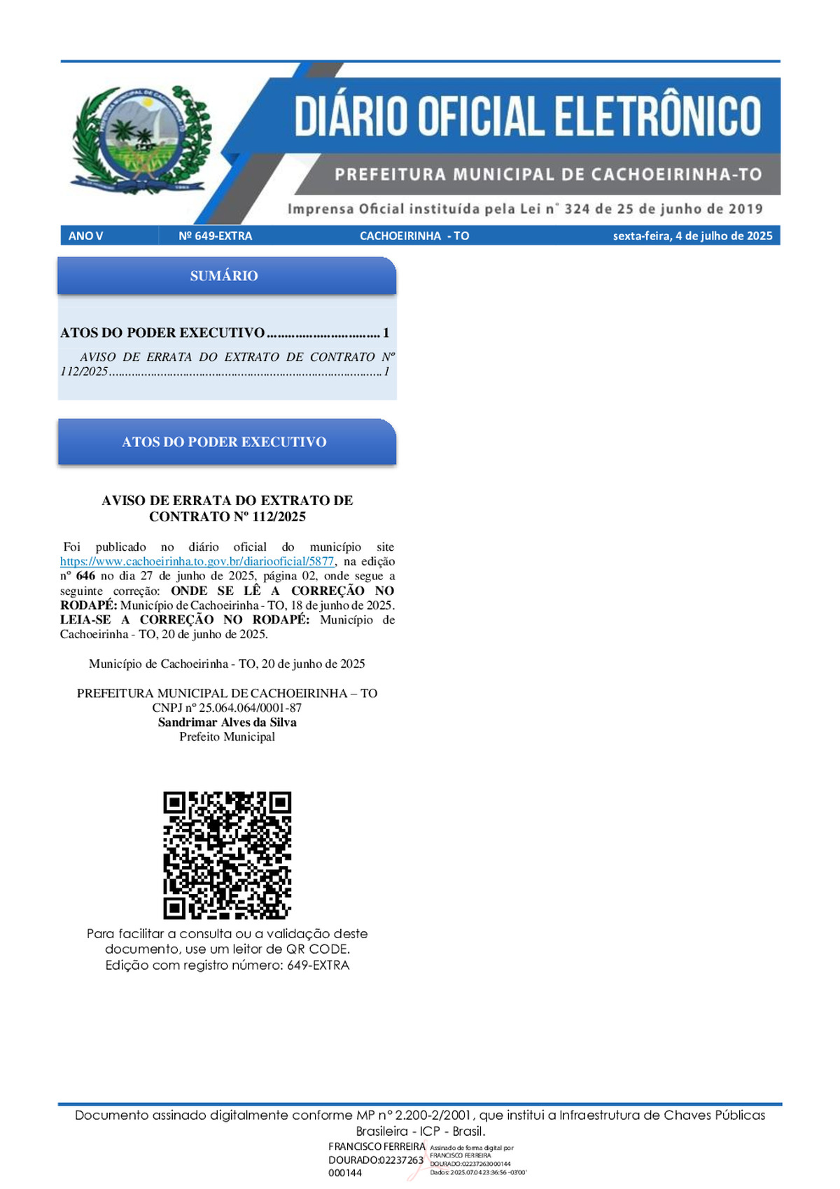 Diário Oficial - Edição 649-EXTRA