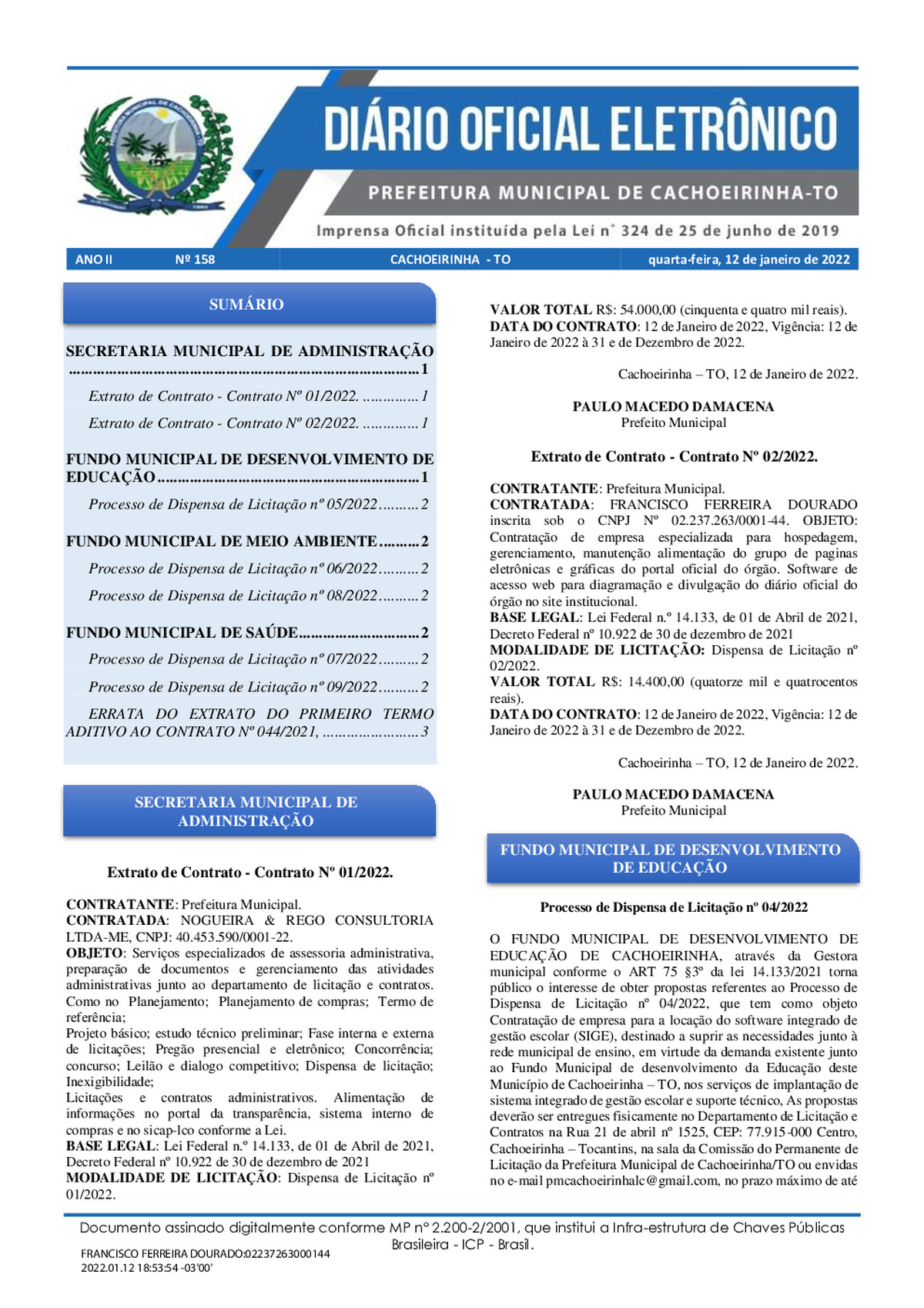 Diário Oficial - Edição 158