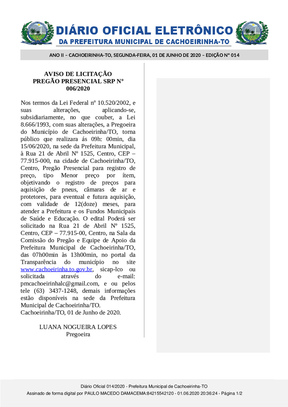 Diário Oficial - Edição 014