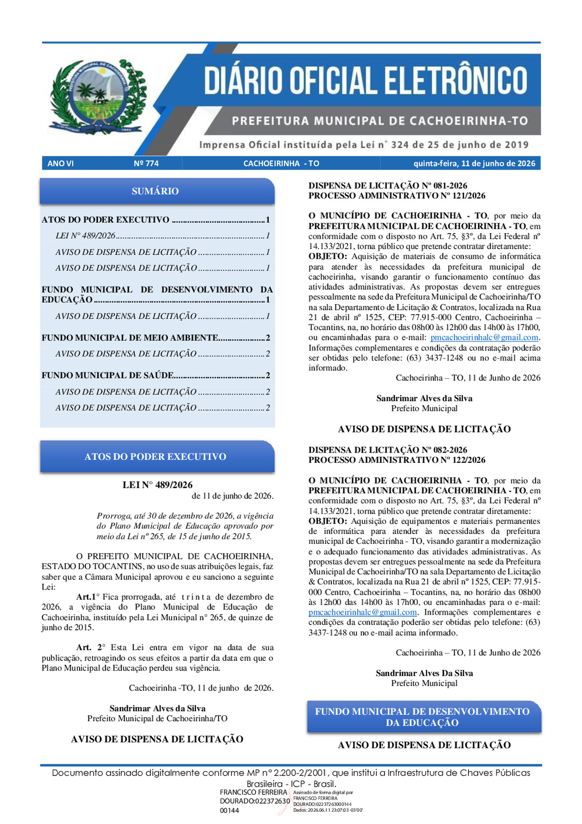Diário Oficial N° 774